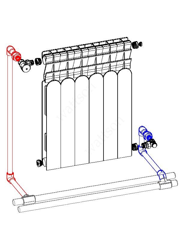 Конструкции отопительных приборов. Wattson_ радиатор al элемент 500 080 10. Обвязка алюминиевого радиатора двухтрубная система. Радиатор Warma wb500-80. Обвязка радиаторов двухтрубная система.
