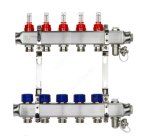 Комплект коллекторов SSM-5RF set с кронштейнами, 5 контуров, нерж. сталь, с расходомерами и клапанными вставками, сливными кранами