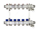 Комплект коллекторов SSM-6R set  с кронштейнами, 6 контуров, нерж. сталь, с клапанами и клапанными вставками, сливными кранами