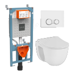 Комплект: подвесной унитаз S40 SmoothFlush с тонким сиденьем с мкрлфт, инсталляцией V12, кнопка Sirius, гляневый хром
