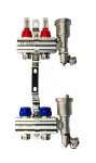 Комплект коллекторов FHF-2RF set с кронштейнами, 2 контура, никилированная латунь, с расходомерами и клапанными вставками, воздухоотводчиками