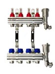 Комплект коллекторов FHF-4RF set с кронштейнами, 4 контура, никилированная латунь, с расходомерами и клапанными вставками, воздухоотводчиками