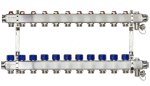 Комплект коллекторов SSM-11R set  с кронштейнами, 11 контуров, нерж. сталь, с клапанами и клапанными вставками, сливными кранами
